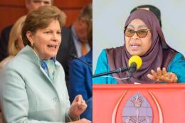 Collage photo of Senator Jeanne Shaheen and President Samia Suluhu.